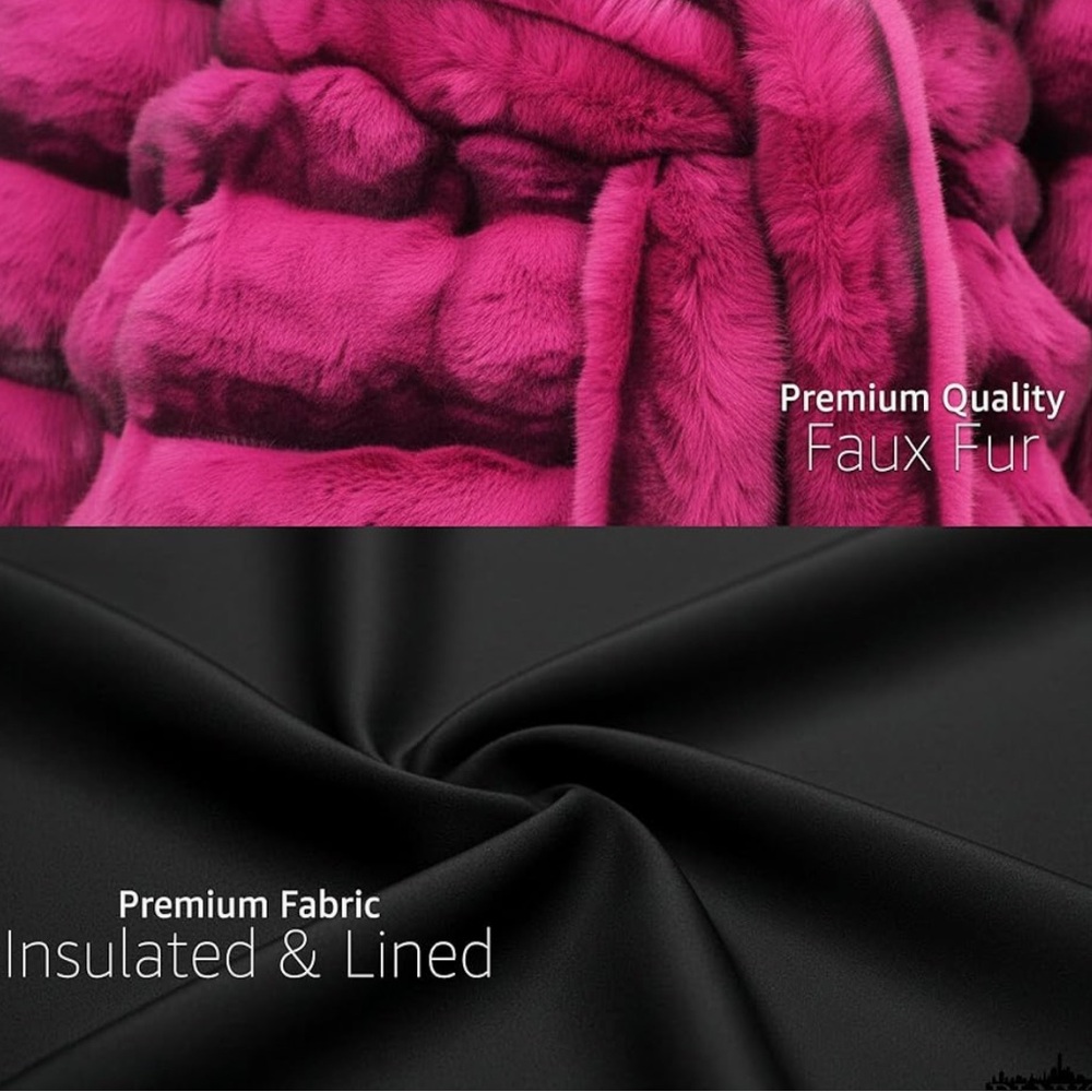 🆕 Chinchilla Faux Fur Coat Luxury Soft Long Length Trench Hot Pink Black 2X XXL - Picture 5 of 7